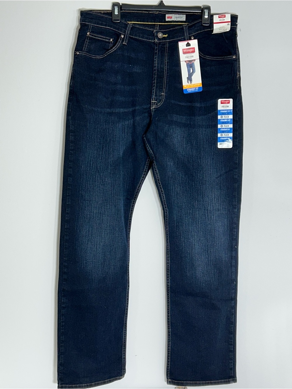 Wrangler Men's Indigo Blue 5 STAR Flex Comfort Straight Jeans Size 38X32